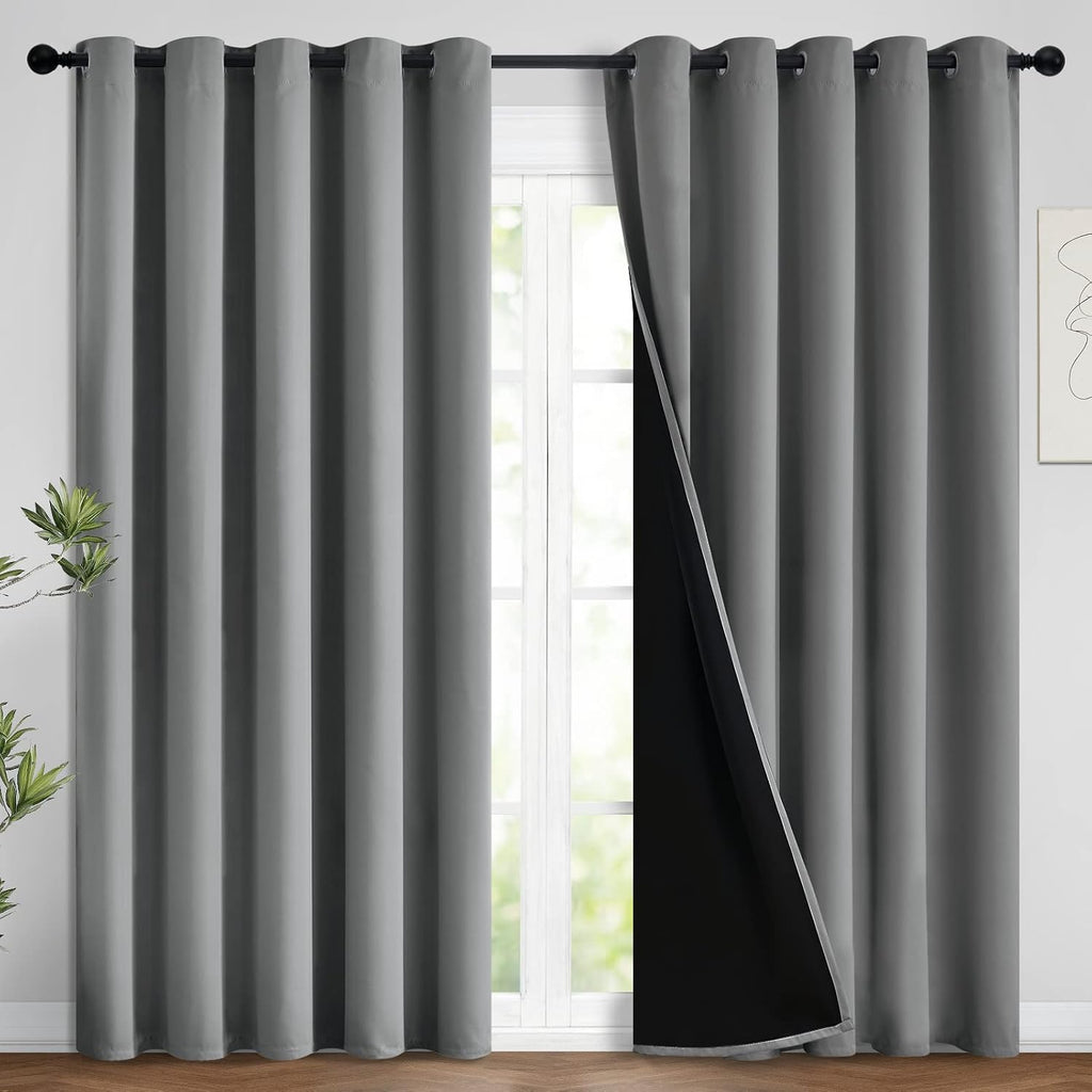 Yakamok 100% Grey Blackout Curtains for Bedroom, Light Blocking Thermal Insulated Noise Reducing Blackout Drapes for Living Room(62Wx96L, 2…