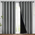 Yakamok 100% Grey Blackout Curtains for Bedroom, Light Blocking Thermal Insulated Noise Reducing Blackout Drapes for Living Room(62Wx96L, 2…
