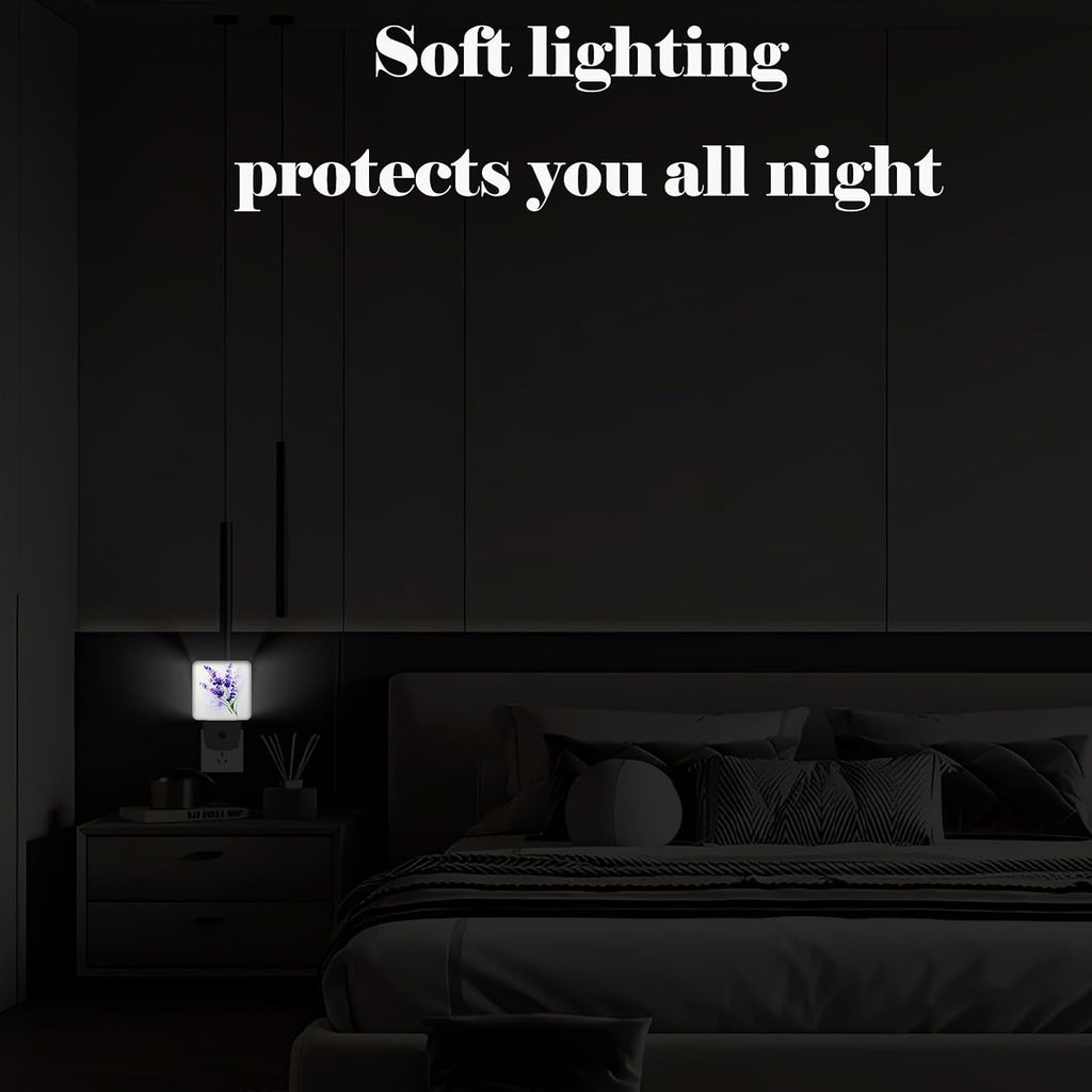 Purple Lavender Flowers Night Light, Wild PlantsPlug Into Wall for Boys Girls Bedroom Decorative Square Night Light Lamp 0.5w Sleep Friendly