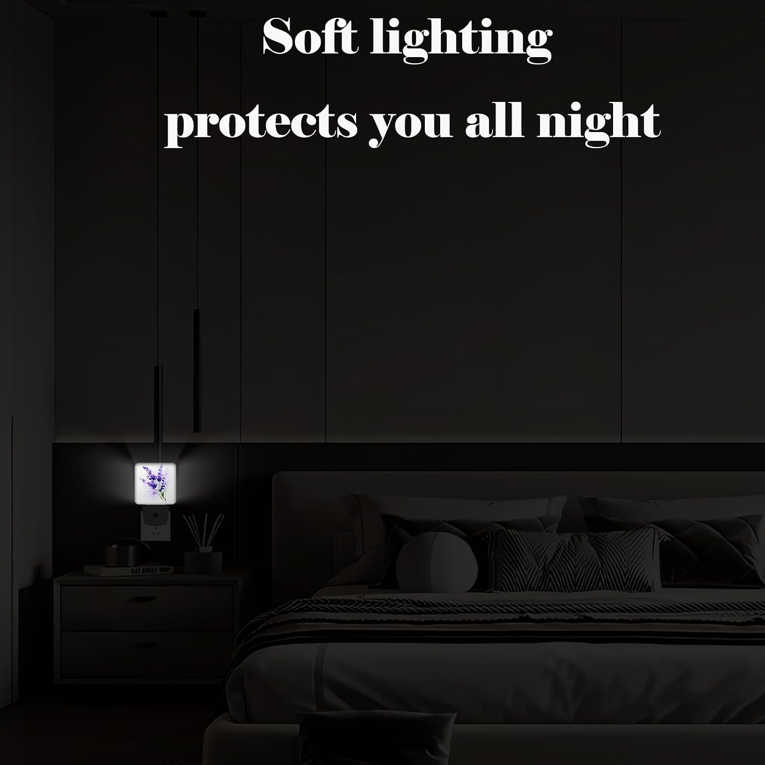 Purple Lavender Flowers Night Light, Wild PlantsPlug Into Wall for Boys Girls Bedroom Decorative Square Night Light Lamp 0.5w Sleep Friendly