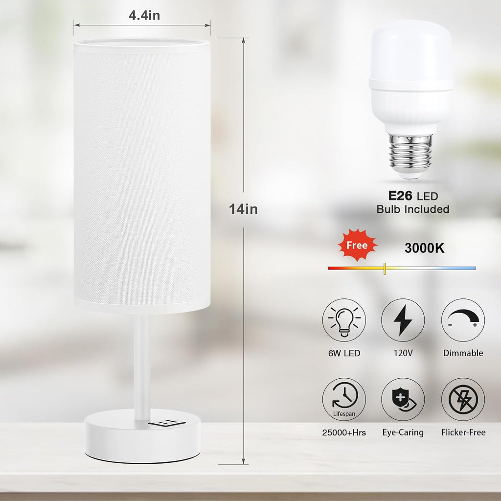 Dicoool White Touch Bedside Lamp for Bedroom - 3 Way Dimmable Table Lamp with USB, Nightstand Lamp with White Charging Station for Desk…