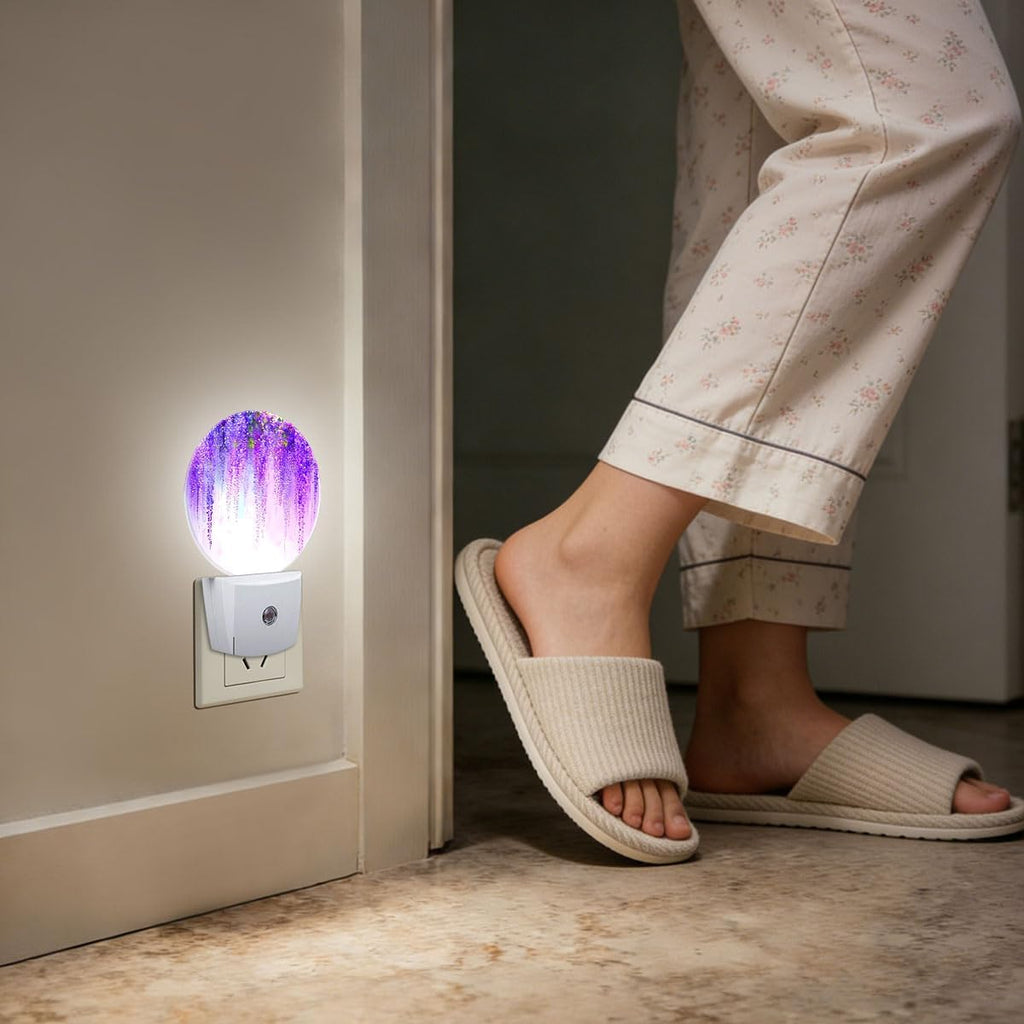 Purple Wisteria Flower Night Light Plug-in Sleep Lamp Led Dusk to Dawn Night Light for Bedroom