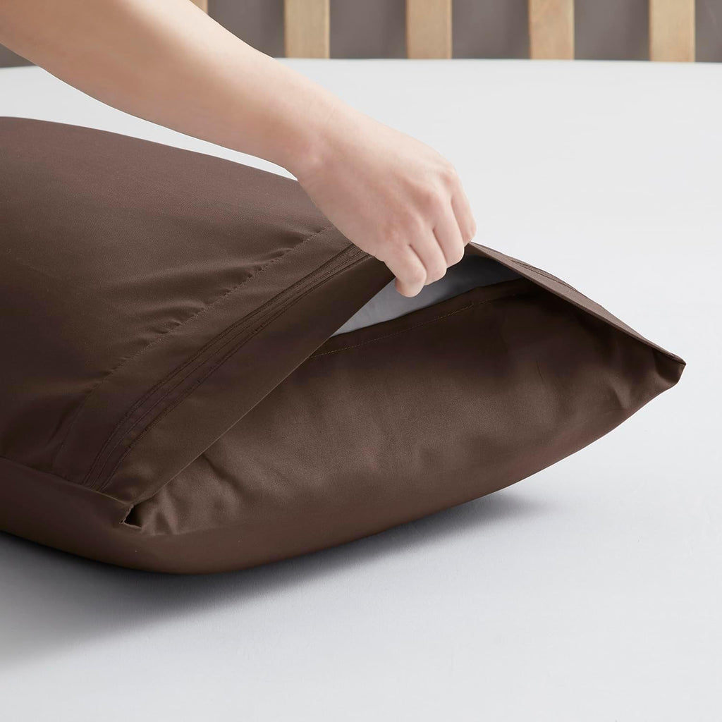 Nestl Brown Microfiber Queen Pillow Cases Set of 2, 20x30 Inches cotton