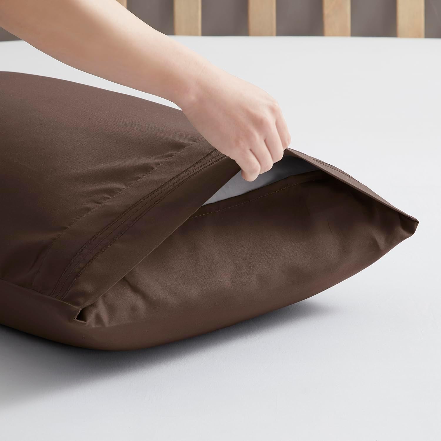 Nestl Brown Microfiber Queen Pillow Cases Set of 2, 20x30 Inches cotton