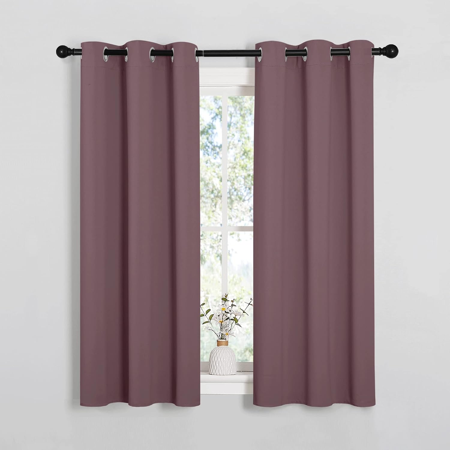 NICETOWN Bedroom Curtain Panels Blackout Draperies, Dry Rose, 1 Pair, 34 by 45-inch, Thermal Insulated Solid Grommet Blackout…