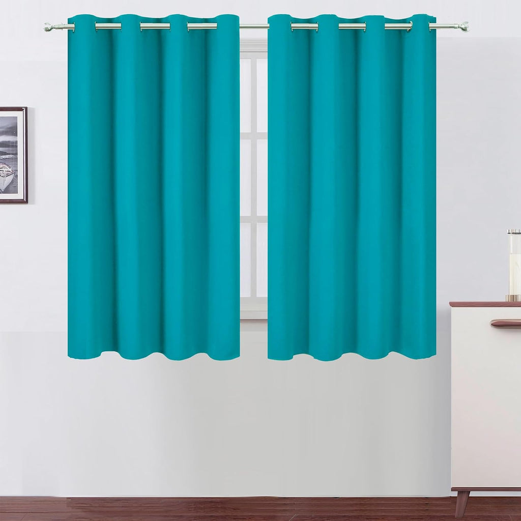 Lemomo Blackout Curtains 66 x 54 Inch Long Teal Curtains Set of 2 Panels Room Darkening Curtains for Bedroom and Living Room 54 Inch silver