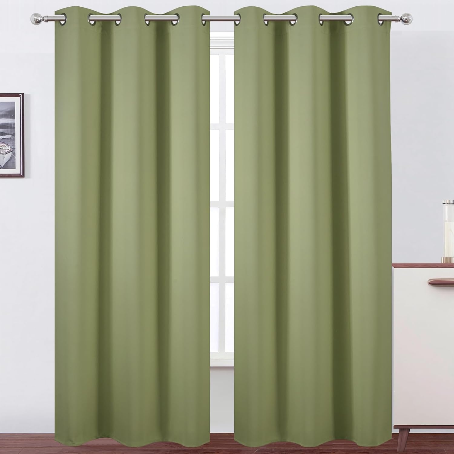 Lemomo Sage Green Thermal Blackout Curtains/38 x 84 Inch/Set of 2 Panels Room Darkening Curtains for Bedroom 84 Inch Green