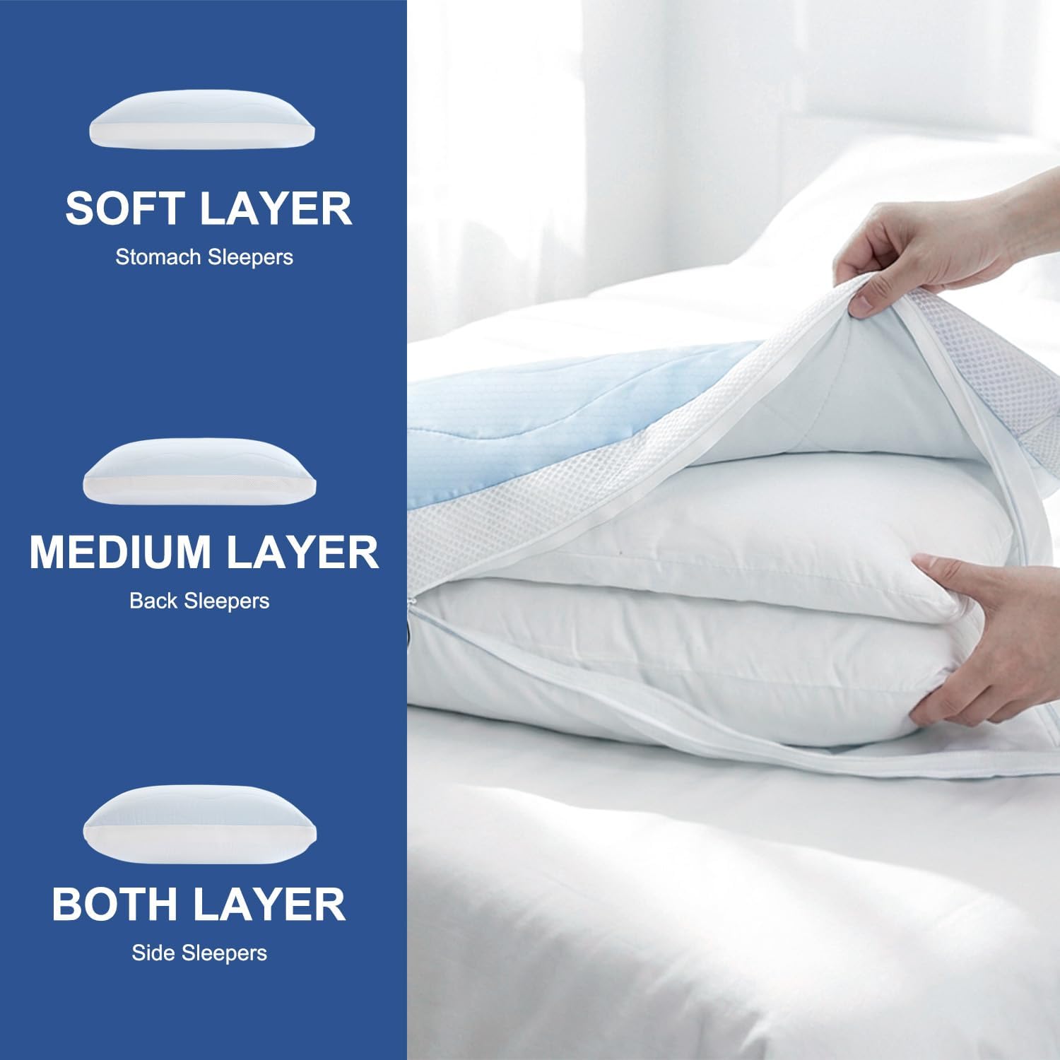Ant-Home Cooling Adjustable Pillow for Side, Back, Stomach Sleepers, Customizable Support Pillows for Neck, King Size Set of 1 Luxury Bed Pi…