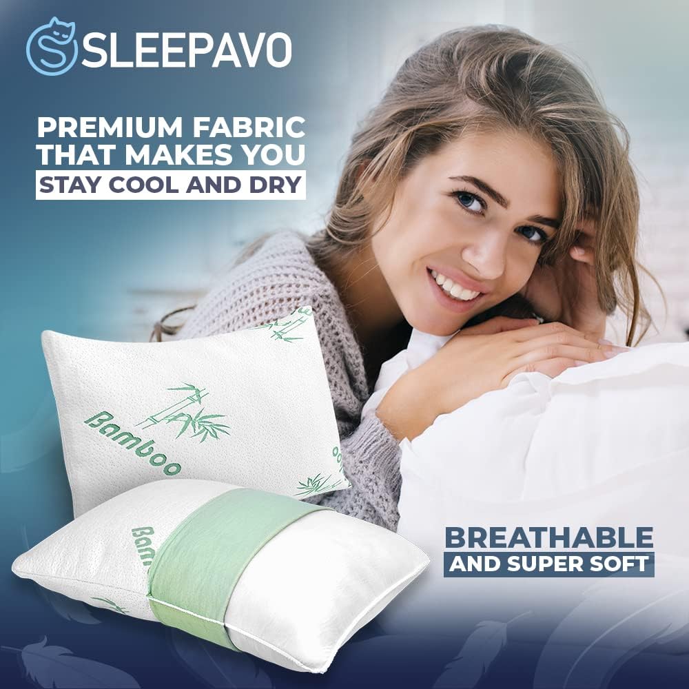 Memory Foam Pillows Queen Size Set of 4 - Cooling Bed Pillows for Sleeping - Back, Stomach, Side Sleeper Firm Pillow - Comfy Cool…