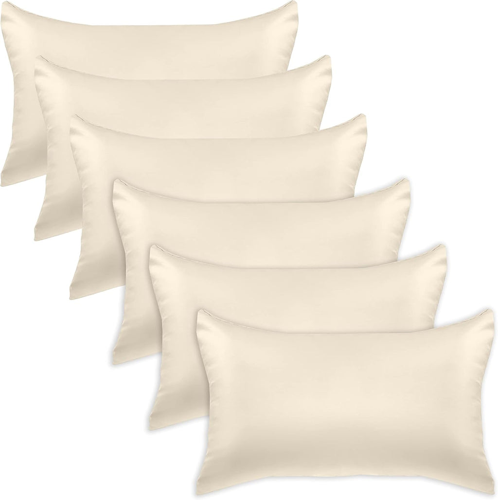 Elegantcomfort Elegant Comfort 6-Pack King Size Cream Satin Pillowcase Set with Hidden Zipper Closure, Silky Smooth for Hair and fabric…