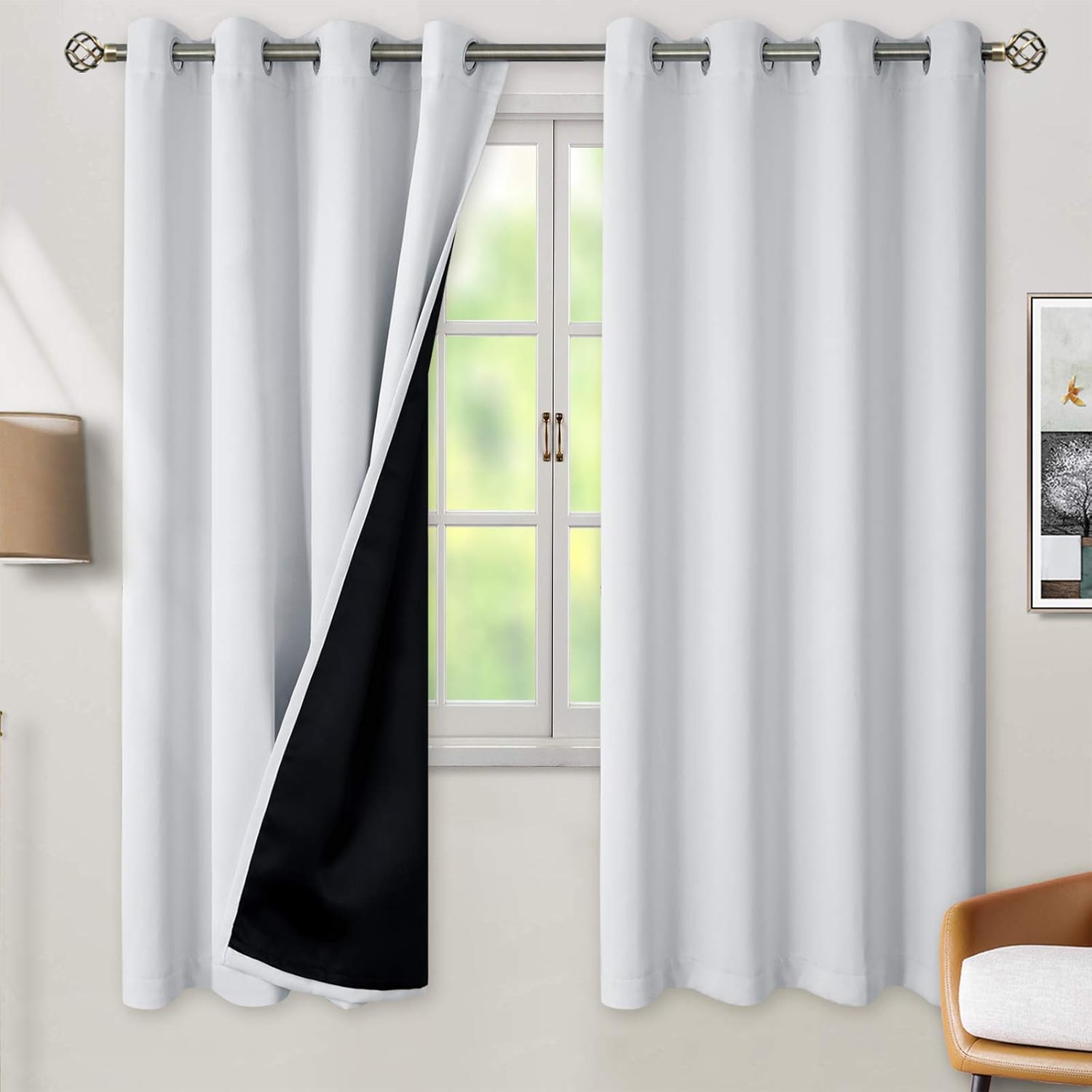 BGment Greyish White 100% Blackout Curtains for Living Room 72 Inch Length 2 Panels, Thermal Insulated Full Light Blocking Energy Save Wind…