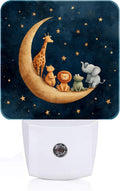 Moon and Starry Sky Night Light, Cartoon Animals Plug Into Wall with Dusk to Dawn Light Sensors, Warm Nightlights for…