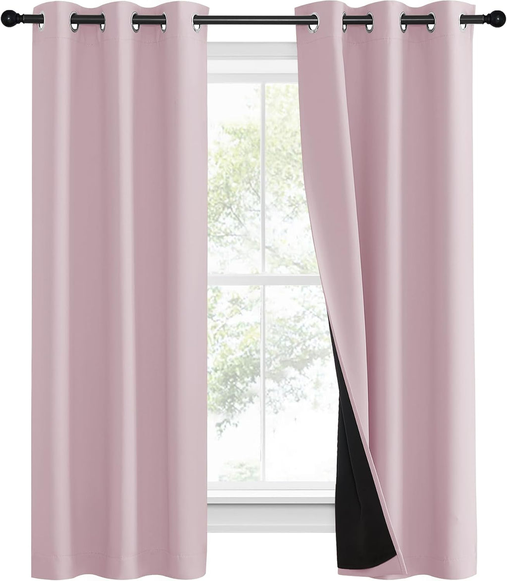 Nicetown 100% Blackout Window Curtain Panels, Heat and Cold Blocking Drapes with Black Liner for Nursery, 60" Thermal Insulated Draperies (…