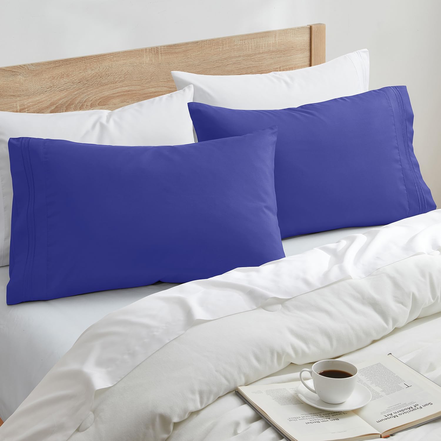 Nestl Microfiber King Pillow Cases Set of 2, 20x40 Inches, Royal Blue cotton Blue