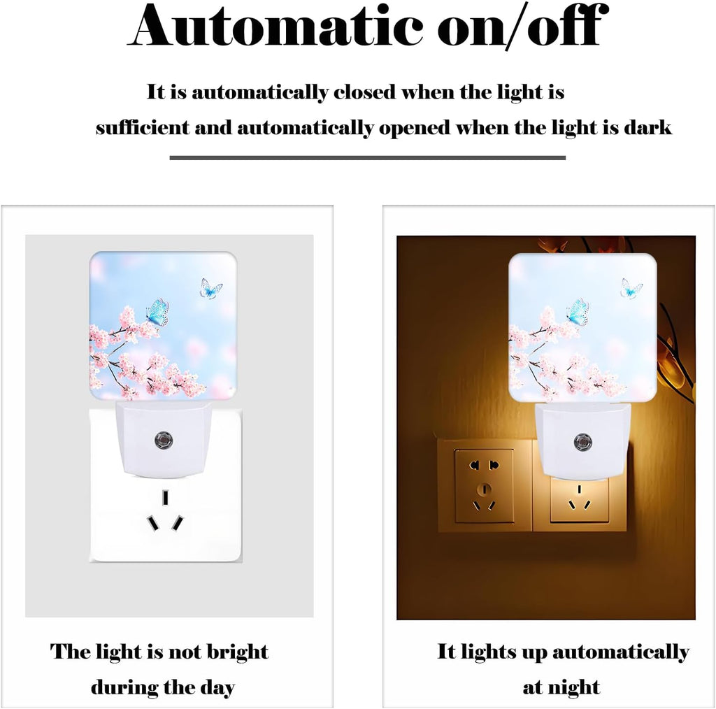Groovy Butterfly and Flower Night Light, Plug Into Wall for Boys Girls Bedroom Decorative Square Night Light Lamp 0.5w Sleep Friendly