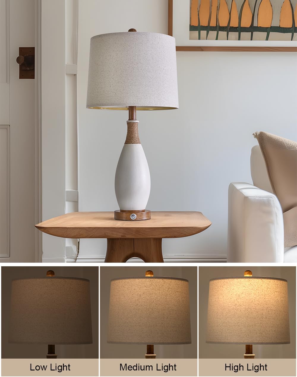 OYEARS 24.5” 3-Way Dimmable Touch Control Bedside Table Lamp Set of 2 with USB and Type-C Charging Ports Modern Farmhouse Nightstand Lamp…
