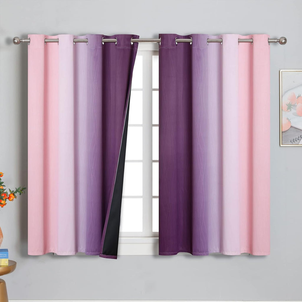 Estelartextiler Pink and Purple Curtains 54 Inch Length 2 panels, Full Light Blocking Ombre Blackout Curtains for Kids Room, Thermal Insula…