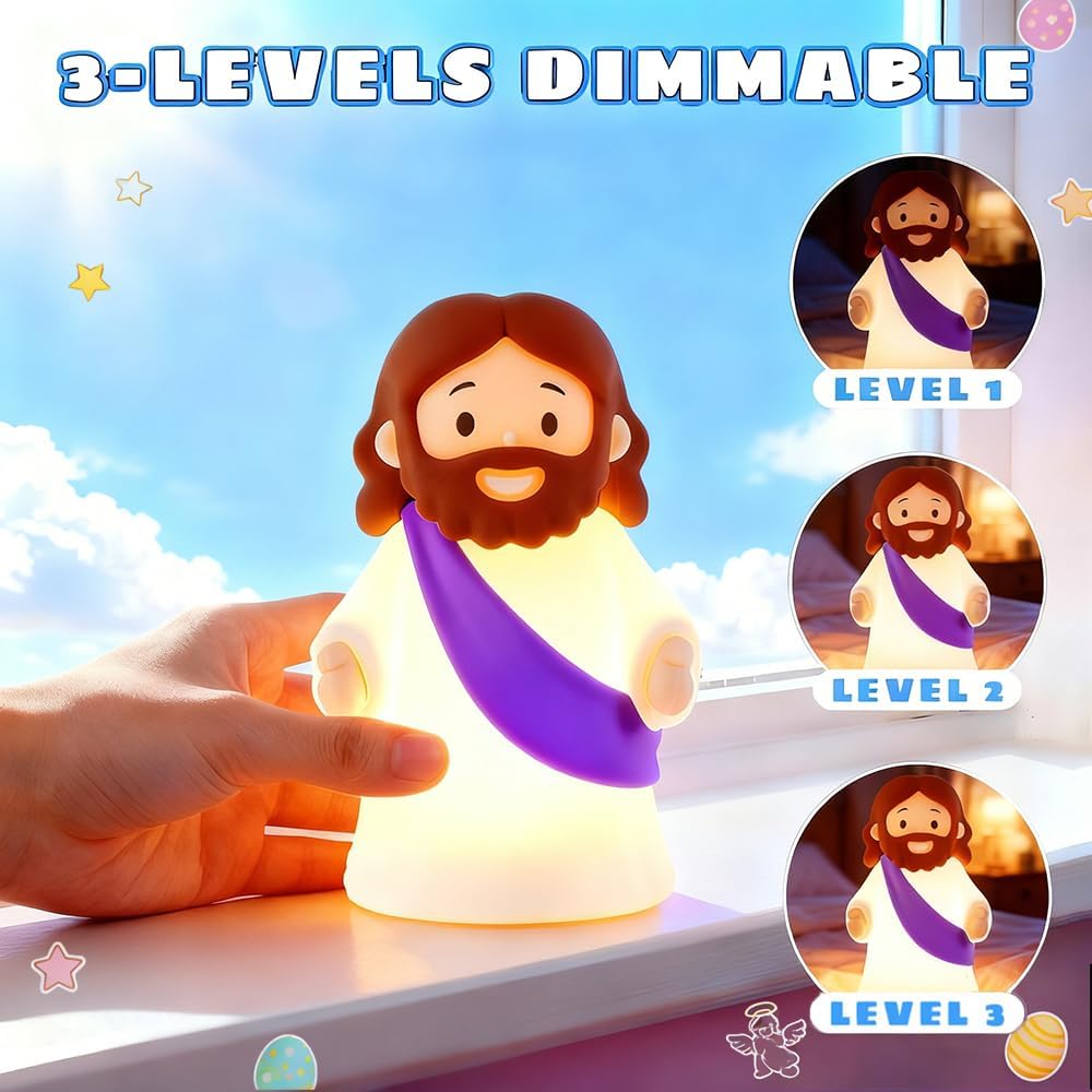 Jesus Night Light Rechargeable Bedside Night Light Dimmable Silicone LED Light Ideal for Religious Gatherings, Gifts for Sunday School…
