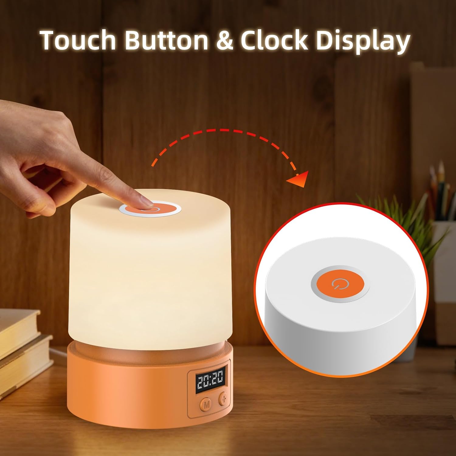 Nursery Night Light with Clock for Kids, Touch Lamp Bedside Desk Lamp, Portable Breastfeeding Night Lamp for Baby, 3 Color Stepless…