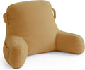 Unisakey Portable Comfy Reading Pillows for Bed Sitting Up(Camel Oeko-Tex), Velvet Back Pillow with Arms & Pockets for Adults, Support…