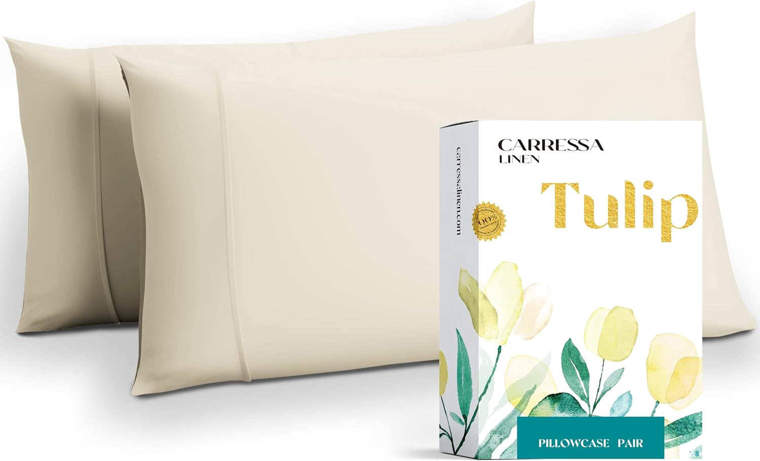 Carressa Linen 100% Egyptian Cotton Standard/Queen Size Pillow Cases Set of 2-800 Series Tulips Collection Queen Pillow Cover for…