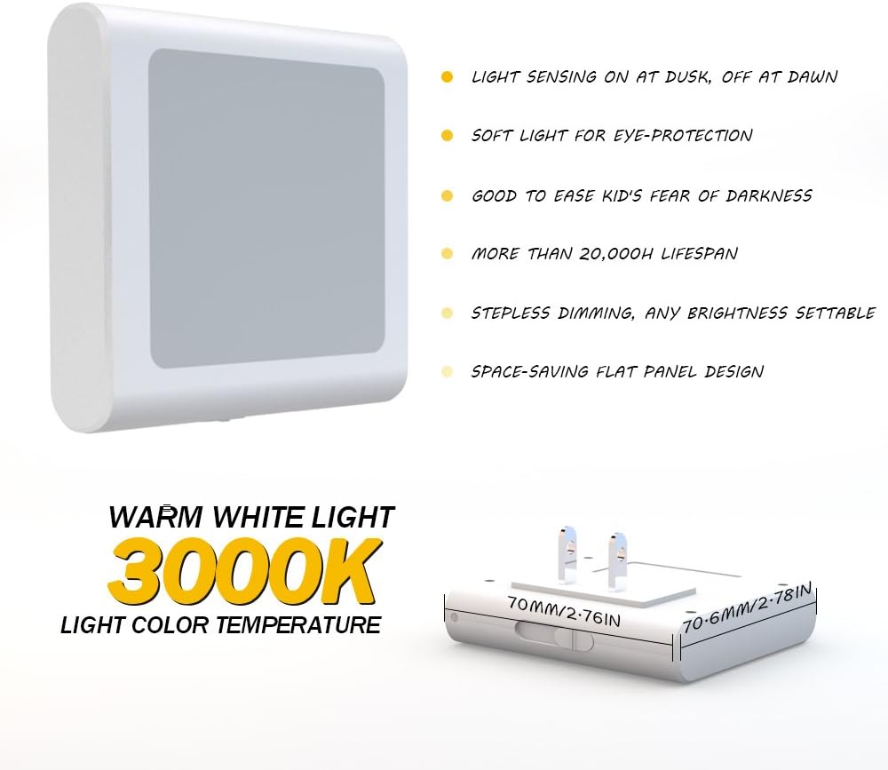 MAZ-TEK Plug in Dimmable Led Night Light with Auto Dusk to Dawn Sensor, Soft Warm White Nightlights for Hallway, Bedroom, Kids Room…