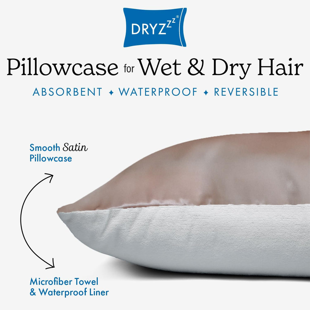 DryZzz Waterproof Pillow Protector Cooling Pillow Case 29"x19" 1pc Pink Standard Size, Absorbent Towel Pillowcase Dual-Sided Satin & Microf…