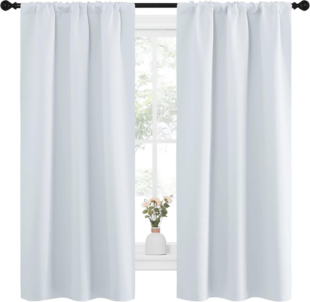 NICETOWN Greyish White Window Curtain Panels - Thermal Insulated Rod Pocket Room Darkening Curtain Sets for Bedroom (2 Panels, 34 by 63)