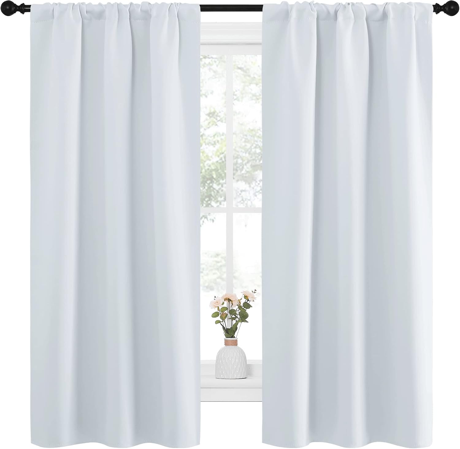 NICETOWN Greyish White Window Curtain Panels - Thermal Insulated Rod Pocket Room Darkening Curtain Sets for Bedroom (2 Panels, 34 by 63)