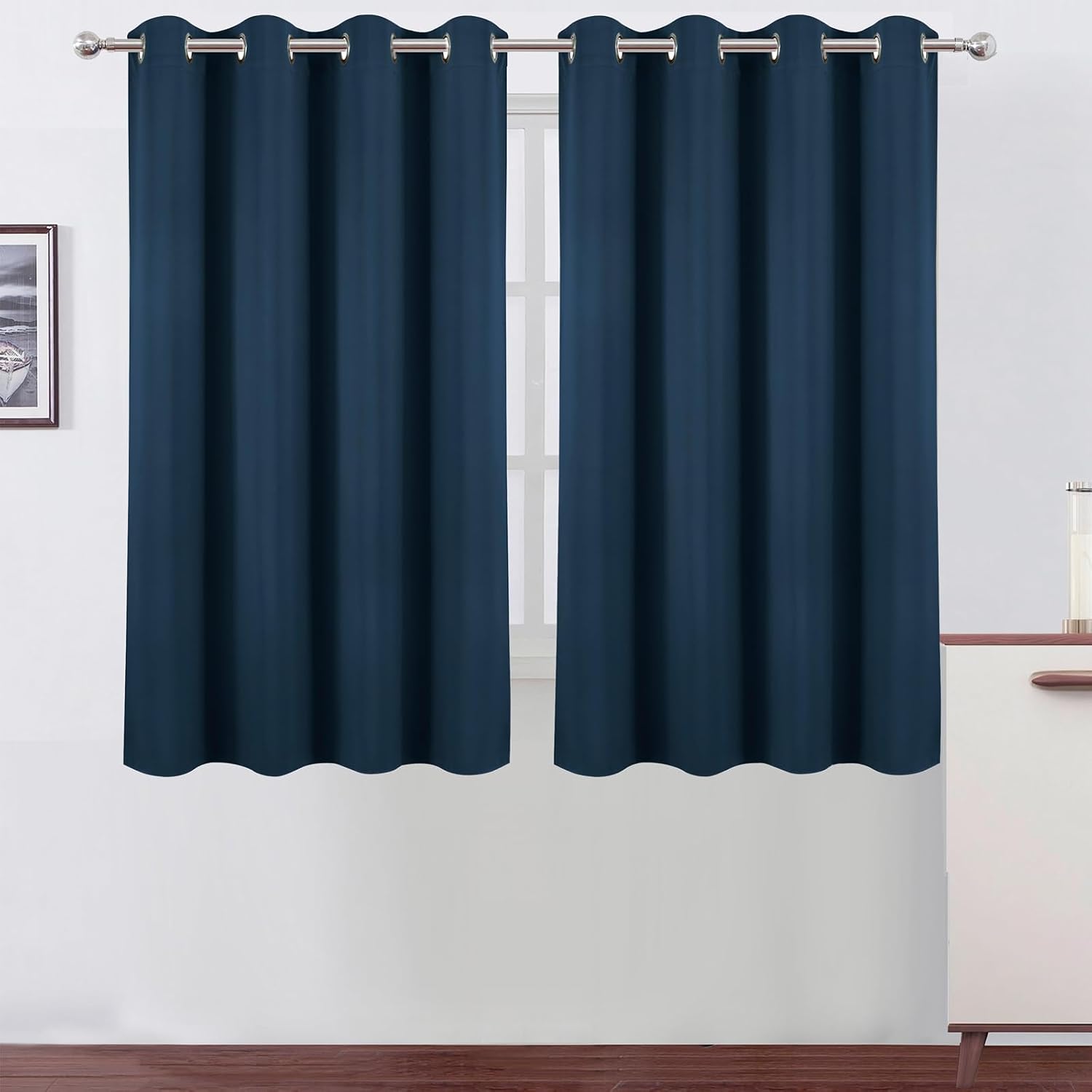 Lemomo Blackout Curtains 66 x 54 Inch Long Navy Blue Curtains Set of 2 Panels Room Darkening Curtains for Bedroom and Living Room 54 Inch B…