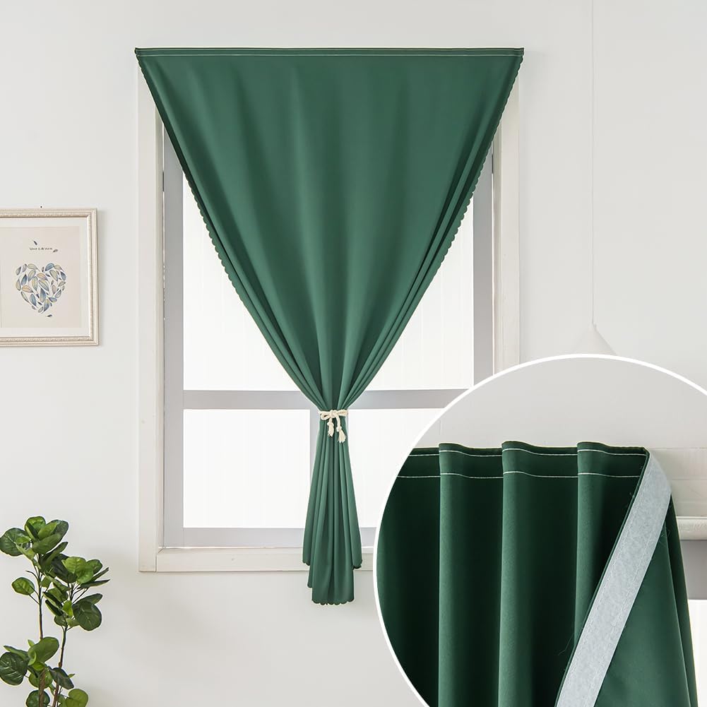 Blackout Curtains for Bedroom Sticky Curtain Blackout Window Cover Self Adhesive Curtains Rod No Drillng, 47" W X 84" L, Dark Green, 1 Panel
