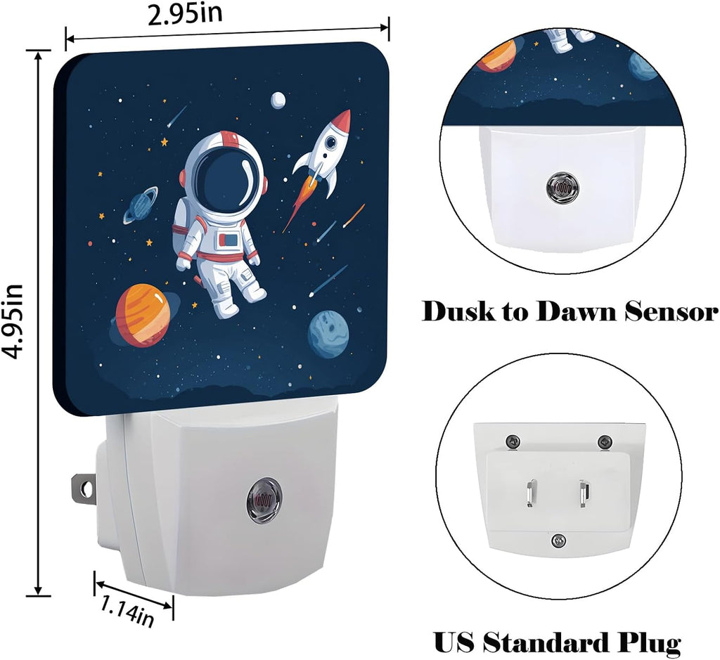 Universe Astronaut Rocket Galaxy Night Light, Plug Into Wall Decor for Stairway, Hallway, Kitchen, Dusk to Dawn Sensor Nightlights for…