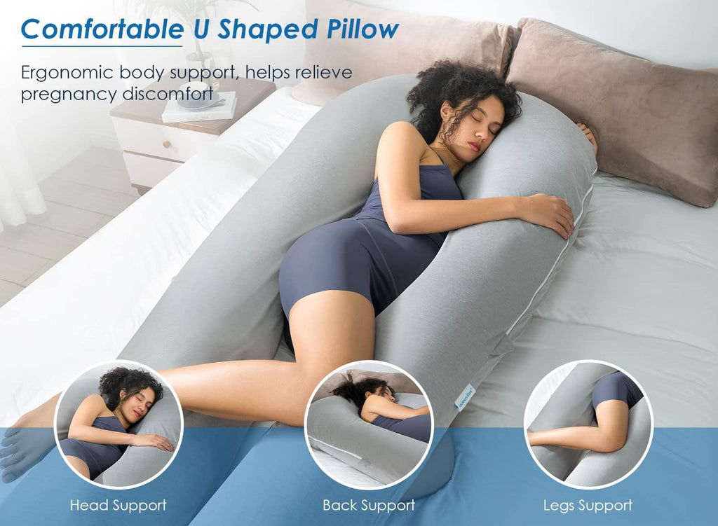 QUEEN ROSE Extra Long U Shaped Body Pillow, Cooling Pregnancy Pillows for Sleeping, 65 Inch Full Body Support Maternity Pillow for…
