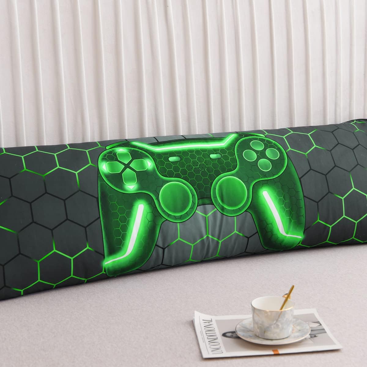 Ntbed Gaming Body Pillow Cover Gamer Microfiber Pillowcase with Envelope Closure for Kids Boys Adults,(20"x54", Green) 54 inches cotton Green