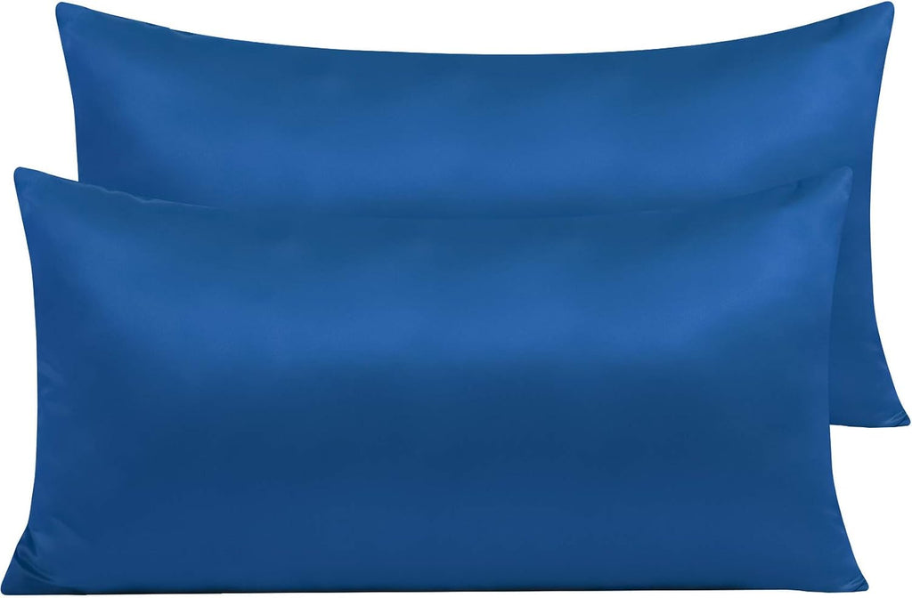 Ntbay Zippered Satin Pillow Cases for Hair and Skin, Luxury King Hidden Zipper Pillowcases Set of 2, 20x36 Inches, Royal Blue 36 Inches Blue
