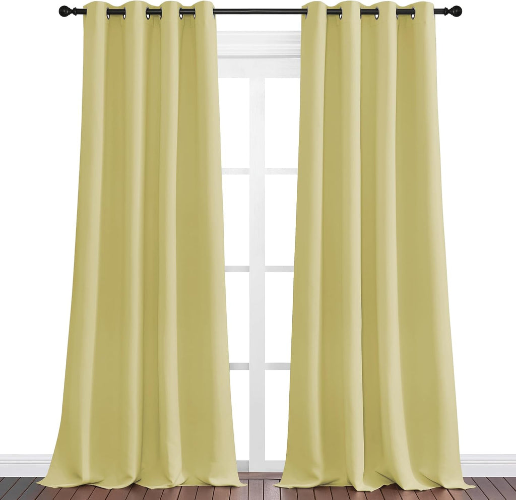 Nicetown Paler Yellow Blackout Curtains 90" Long for Office, Dining, Guest Room - Sound Reducing Heat and Cold Block Panels for Modern Deco…