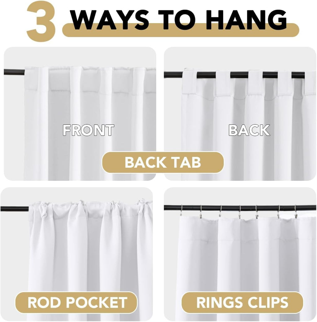 H.VERSAILTEX Back Tab White Curtains 102 Inch Long for Living Room, Rod Pocket Room Darkening Thermal Insulated Light Blocking…