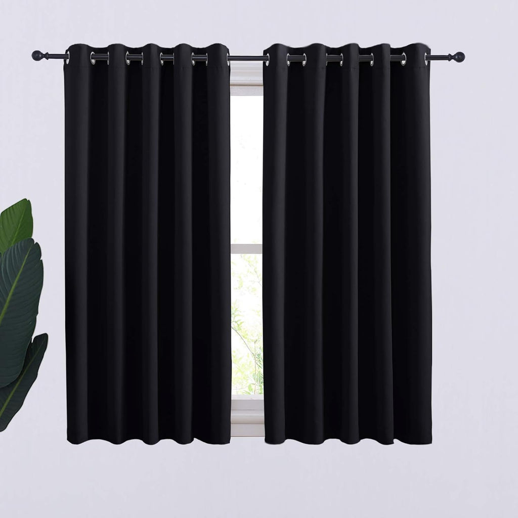 NICETOWN Bathroom Blackout Curtains and Drapes, Black Solid Thermal Insulated Grommet Blackout Drapery Panels for Window (2 Panels, 70…