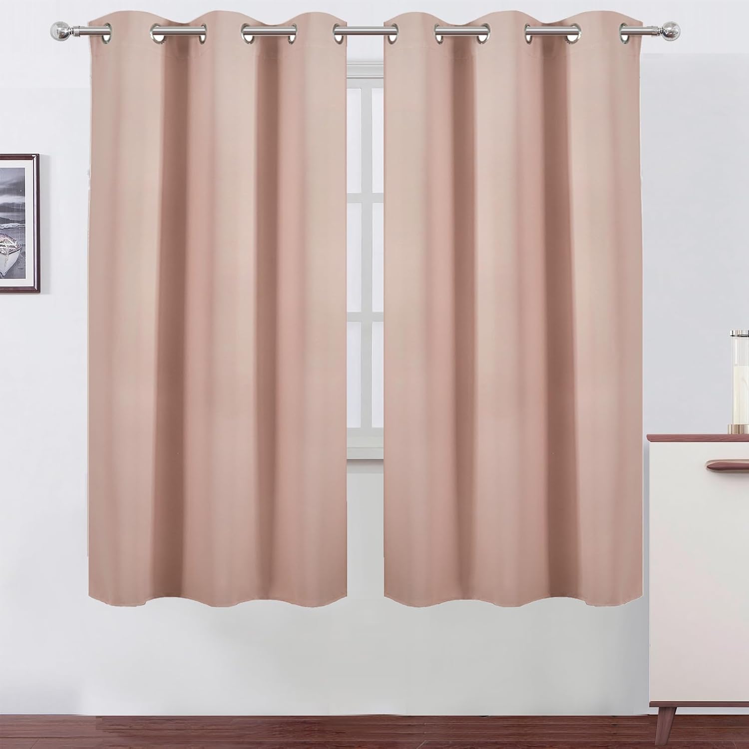 Lemomo Blush Thermal Blackout Curtains/42 x 72 Inch/Set of 2 Panels Room Darkening Curtains for Bedroom 72 Inch silver