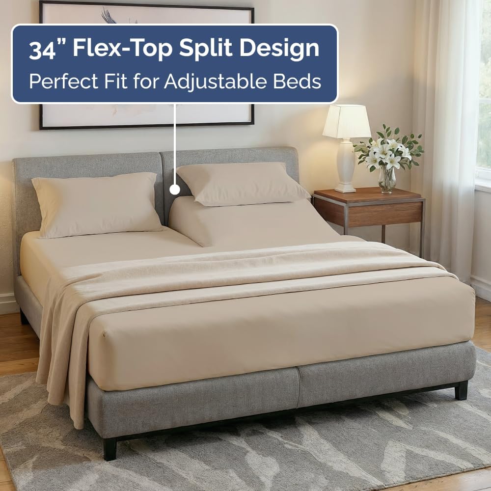 Flex Top Split Head King 4 Piece Sheet Set - Ultra-Soft, Breathable & Cooling Bed Sheets Set - Hotel Luxury Bedding for Women & Men with…