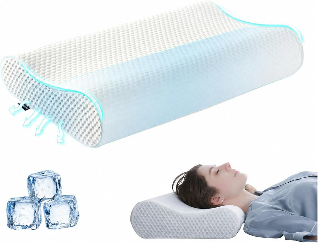 DR.DREAM Memory Foam Pillow for Sleeping, Cooling Gel Ergonomic Contour Firmness Bed Pillow for Neck Shoulder, Cervical Orthopedic…
