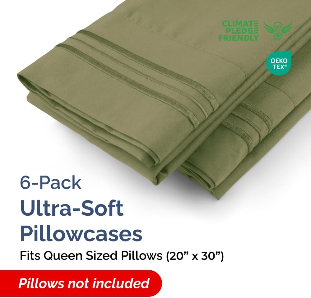 Queen Pillow Cases Set of 6 - Ultra Soft Hotel Quality Pillowcase Covers - Comfy, Cozy & Wrinkle Free - Shrink, Stain & Fade Resistant…
