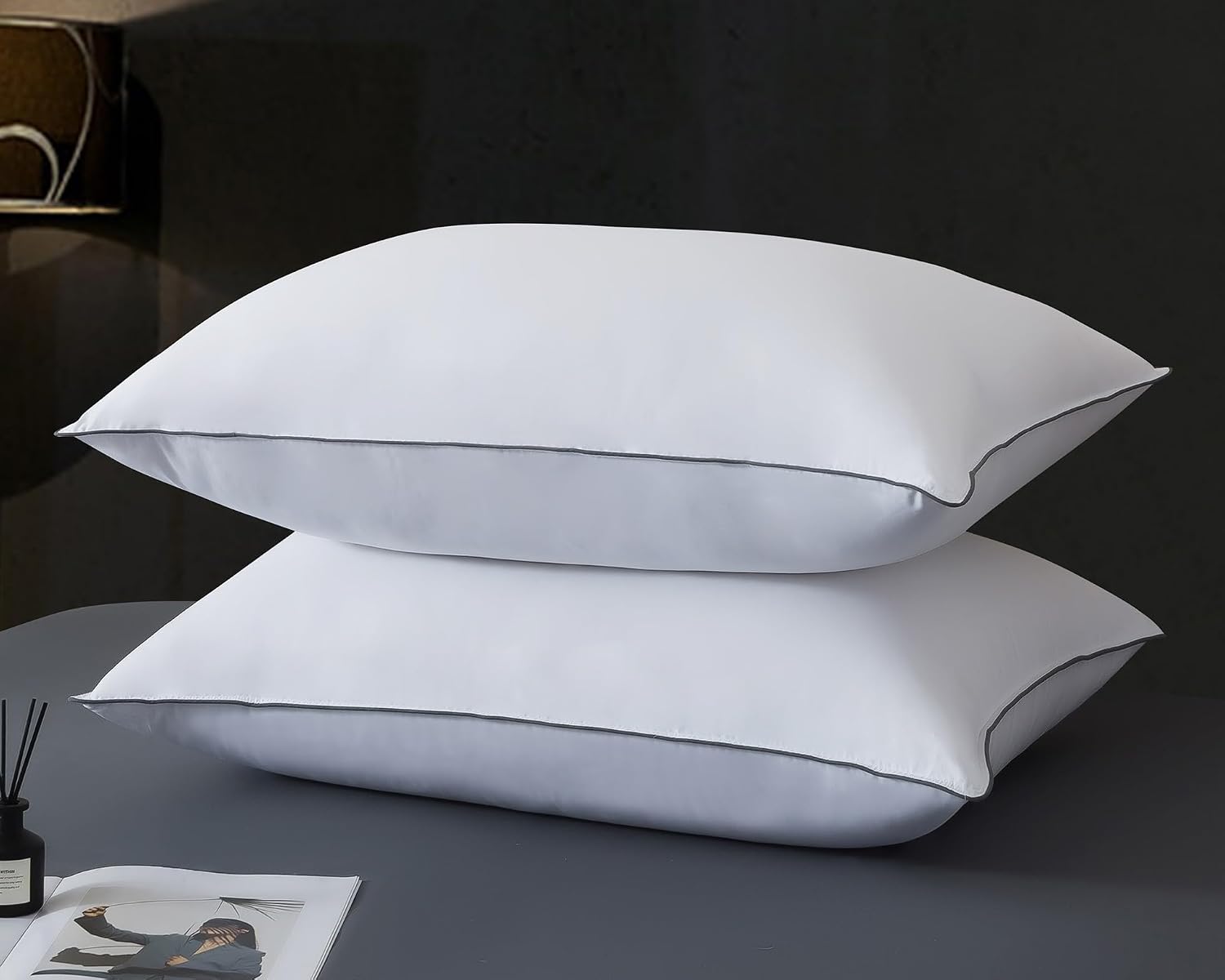WhatsBedding Goose Down Pillows Standard Size Set of 2, Luxury Hotel Bed Pillows for Deep Sleep, Fluffy Soft Feather Down Pillow for…