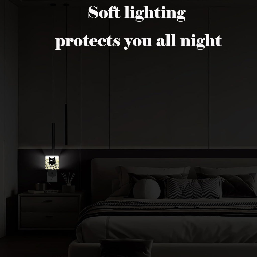 Cute Cat and Daisy Night Light, Plug Into Wall for Boys Girls Bedroom Decorative Square Night Light Lamp 0.5w Sleep Friendly