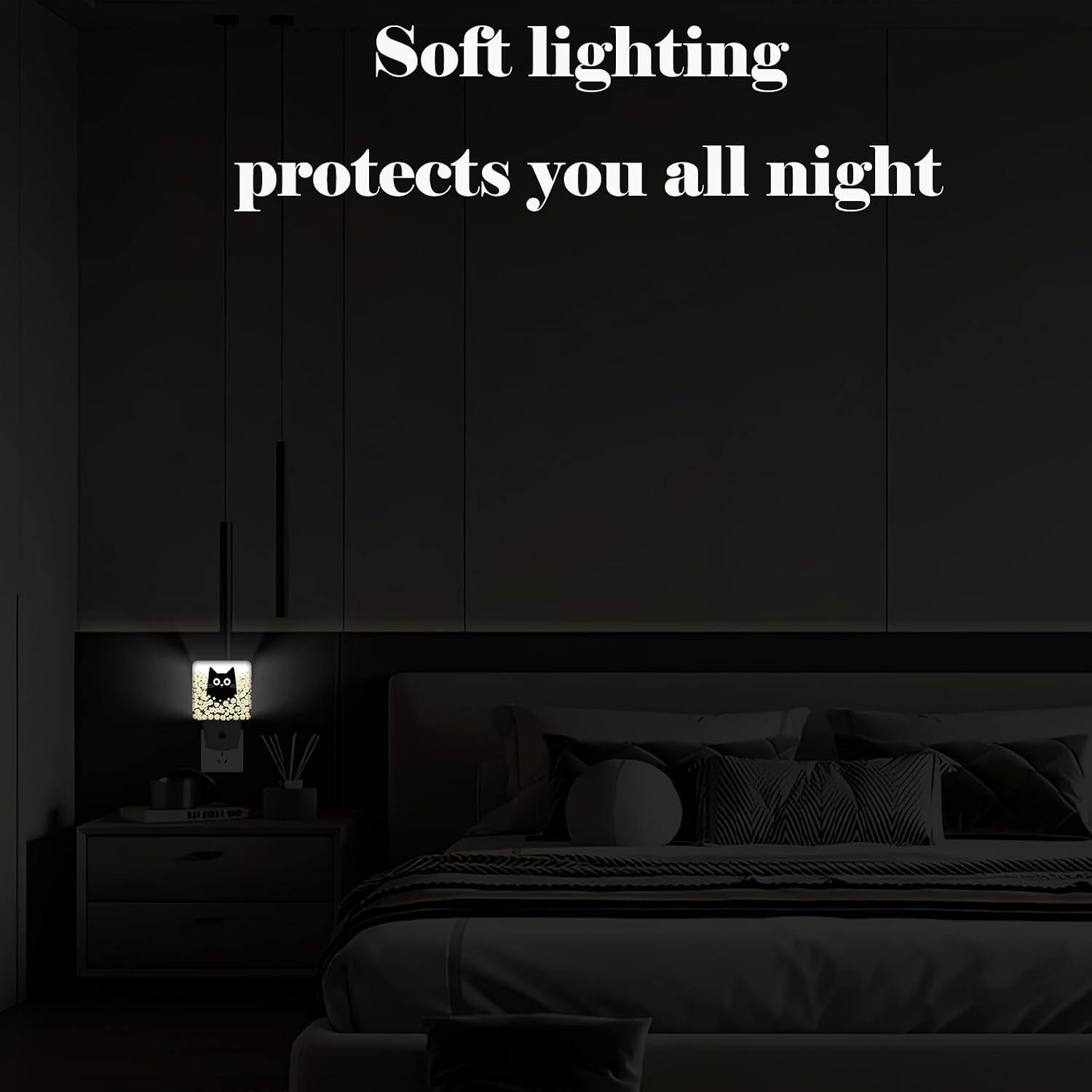 Cute Cat and Daisy Night Light, Plug Into Wall for Boys Girls Bedroom Decorative Square Night Light Lamp 0.5w Sleep Friendly