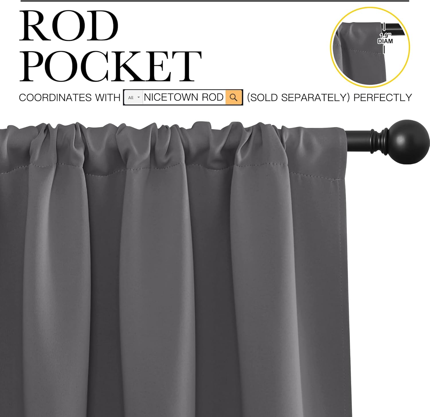 NICETOWN Grey Window Curtains for Bedroom - Home Decoration Thermal Insulated Rod Pocket Blackout Blinds & Drapes for Small Windows…