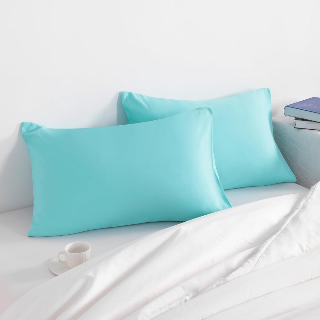 Ntbay Standard Pillow Cases Set of 2, 2 Pack Brushed Microfiber 20x26 Pillow Cases, Soft, Wrinkle, Fade, Stain Resistant Aqua Pillow Cases…
