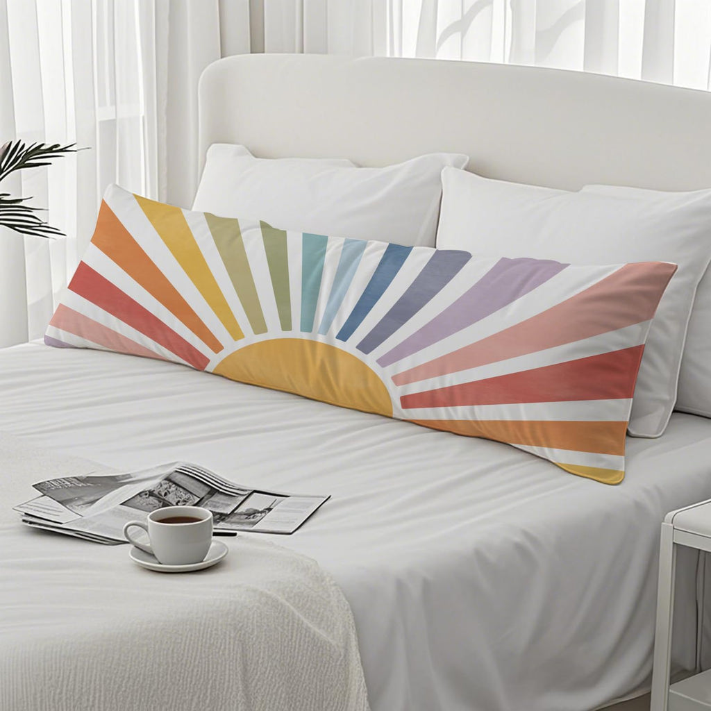 Boho Colorful Sun Sunshine 20x54 Body Pillow Cover, Boho Room Decor, Mid Century Modern Horizontal Sun Sunset Sunrise Decorative Long…