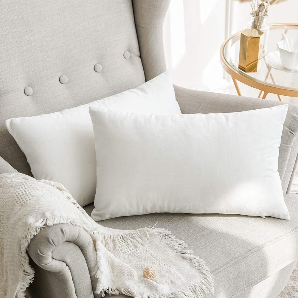 Miulee Velvet Throw Pillow Covers 12x20 Inch, Pack of 2 - Pure White, Soft Solid Lumbar Decorative Pillow Covers Modern Luxury Home Decor f…