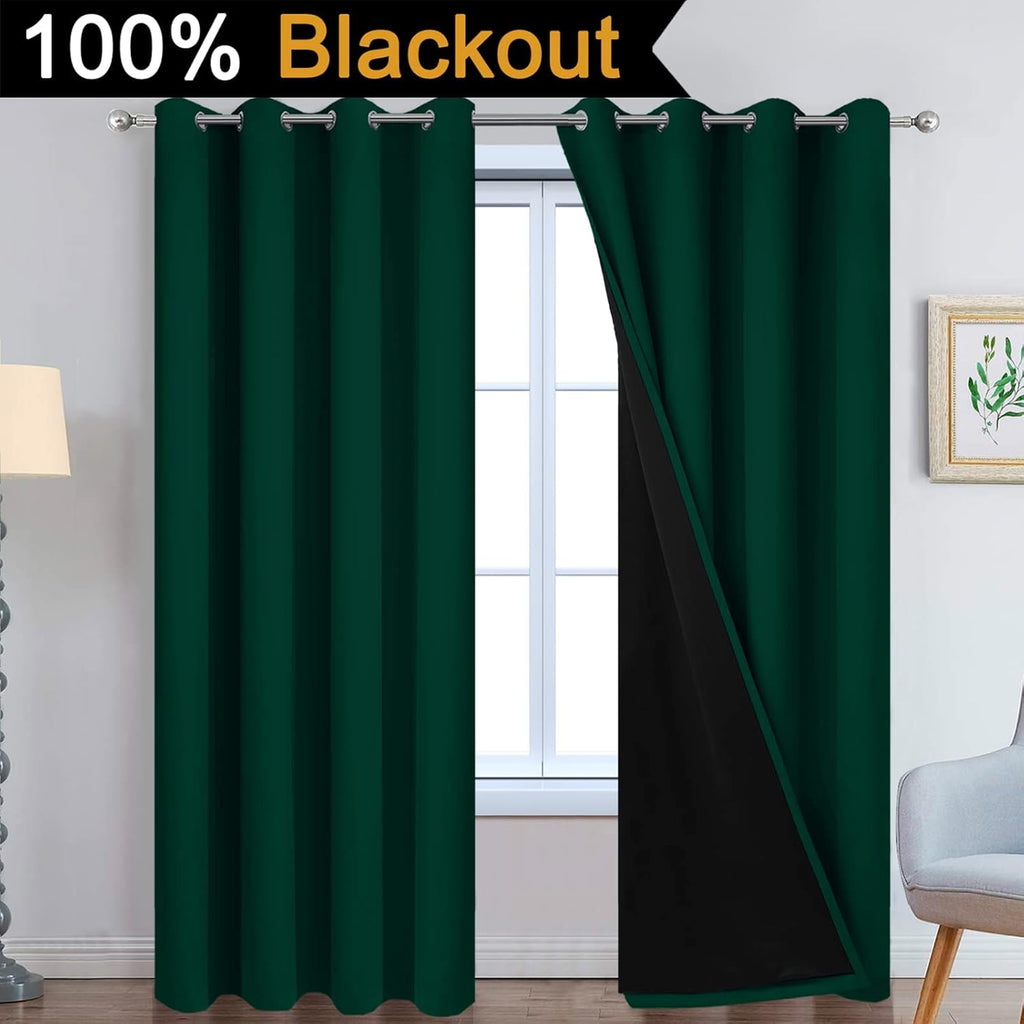 Yakamok 100% Blackout Curtain for Bedroom, Thermal Insulated Drapes with Black Liner Full Room Darkening Energy Efficiency Window Curtains f…